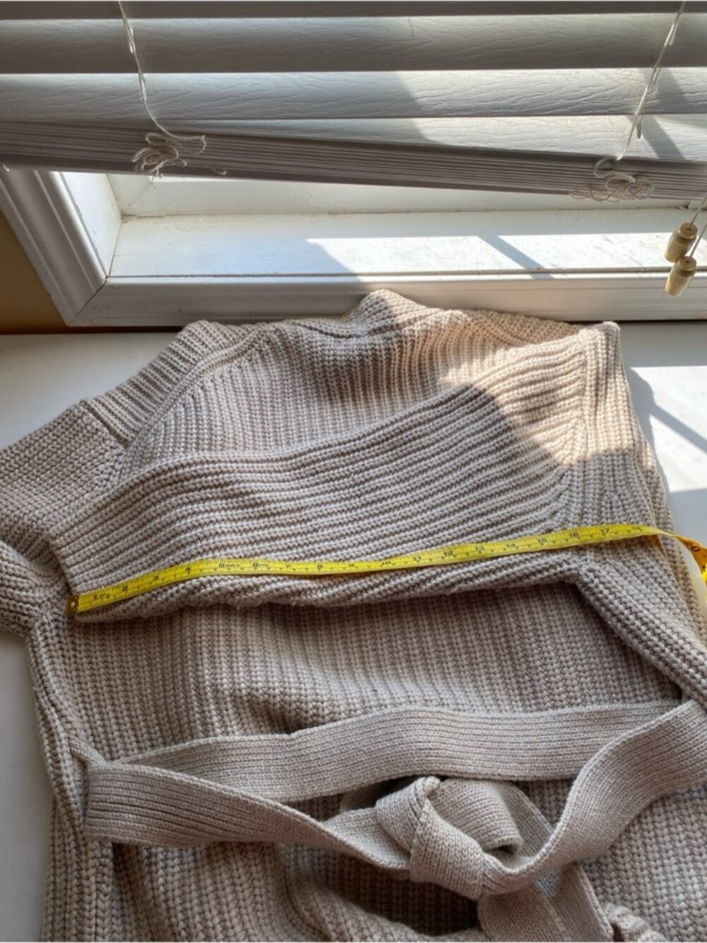 GAP Chunky Knit Wrap Cardigan Woman Medium Beige Cotton Wool Blend Belted 2025 - Picture 12 of 13